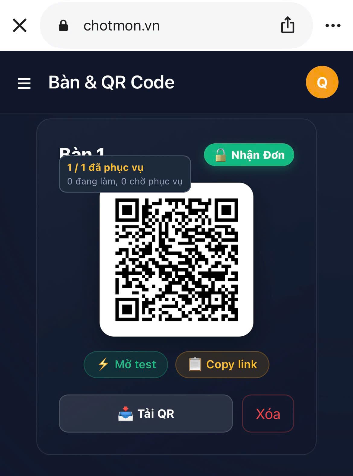 Mã QR gắn với từng bàn giúp hệ thống nhận diện chính xác